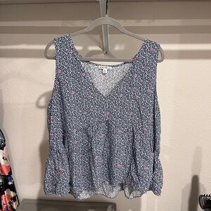 J.Crew Mercantile Peplum Floral Sleeveless Top - Blue and Pink